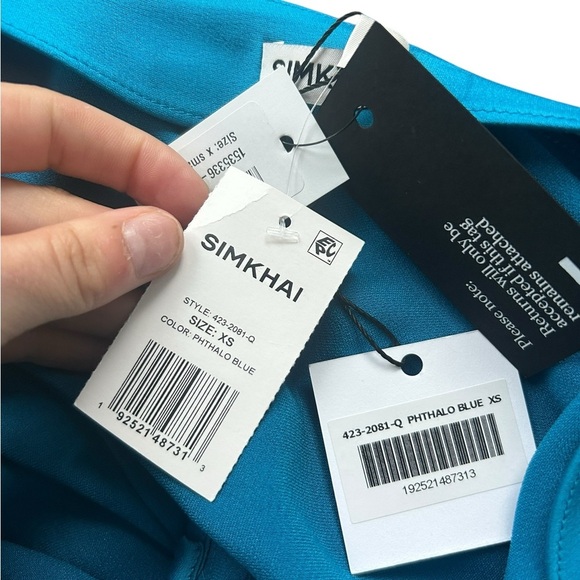 Simkhai Alice Off Shoulder Blouse Draped Satin Long Sleeve Phthalo Blue XS NWT - Picture 12 of 15